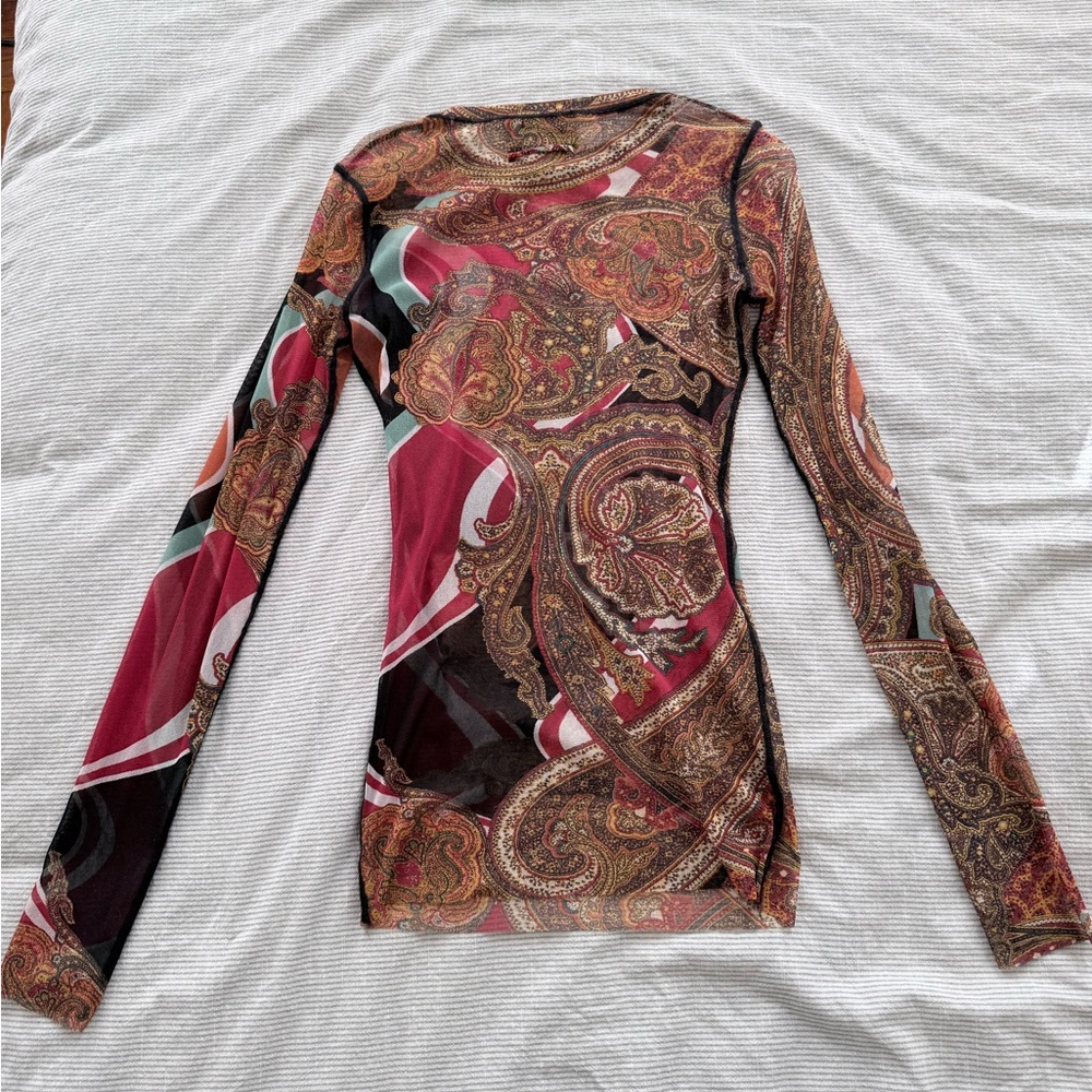 Vintage Y2K Paisley JPG Mesh Top - Picture 2 of 5